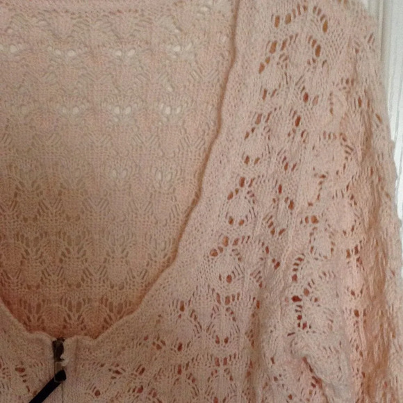 Zara Knit Women's Size L Crochet Cotton Blend Cardigan Peach Cottage Core - Picture 3 of 8